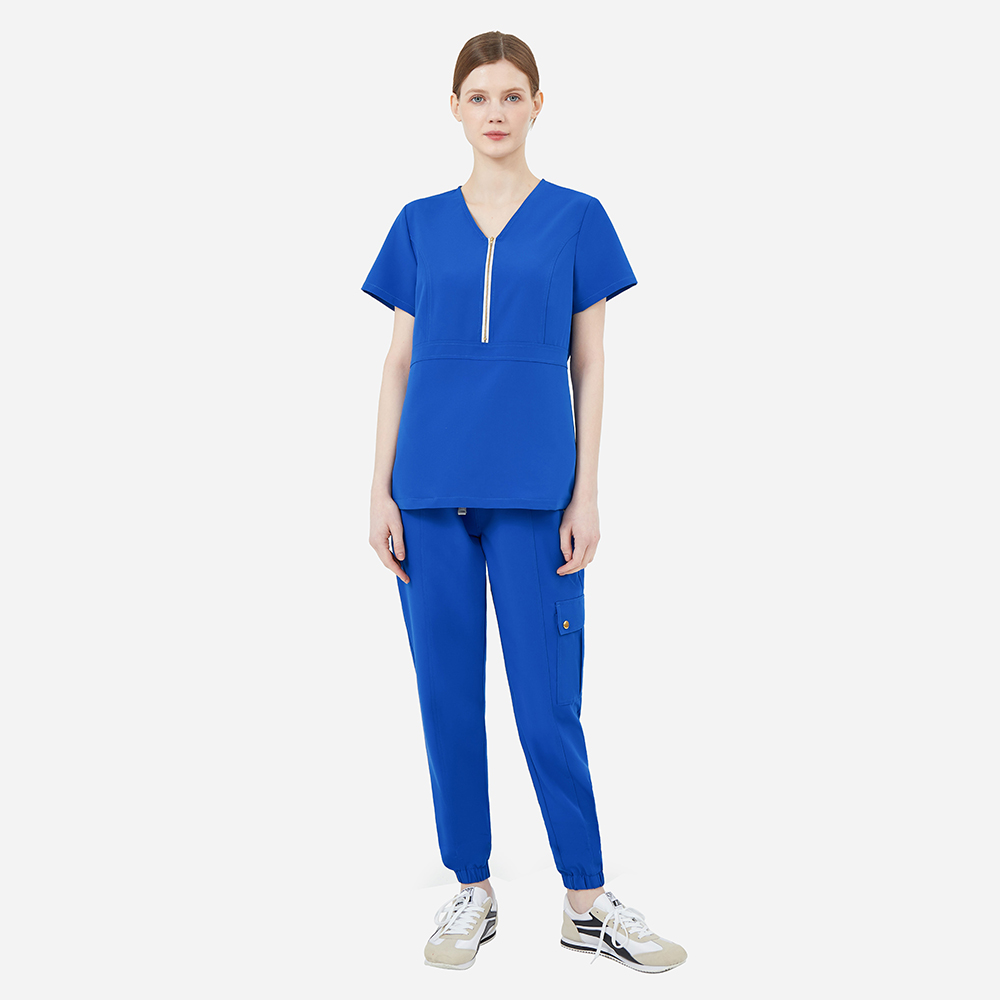 Modern zip-front scrub set with jogger trousers